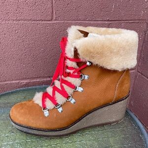J.Crew Nordic Wedge Hiker Lace Up Shearling Trim Boots Size 11 M